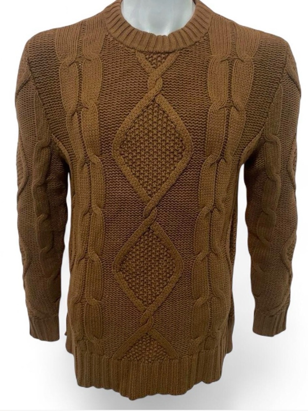 Express Men’s Brown Cable-Knit Crewneck Sweater